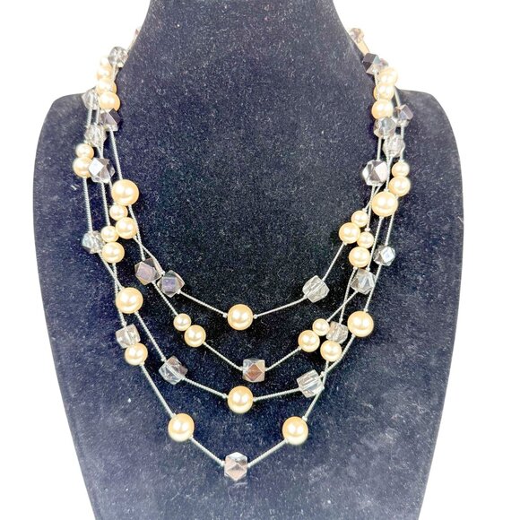 Coldwater Creek Multi-Strand Faux Pearl Smoky Beads Silver Tone Necklace - Picture 1 of 3